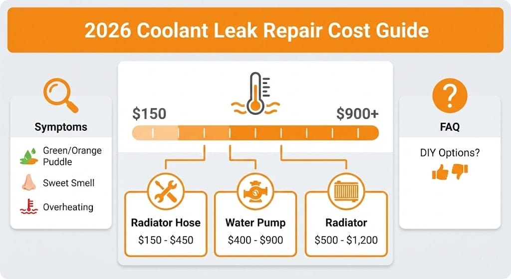 Cost Guide infographic showing the average price to fix a car coolant leak